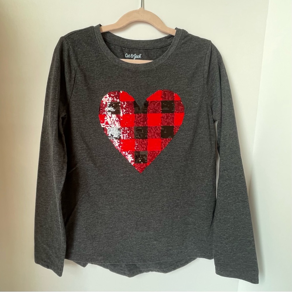 Cat & Jack Heart Sequin Long Sleeve Shirt, Size 10/12